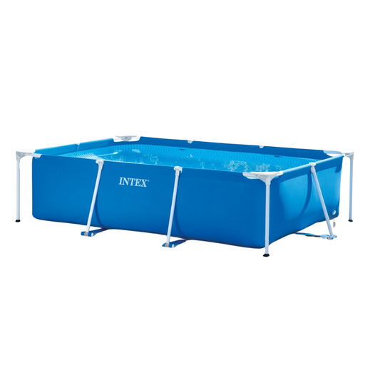 Rectangular Frame Above Ground Quick Easy Set Up Backyard Outdoor Swimming Pool with Drain Plug for Ages 6 and Up 300 x 200 x 75 cm