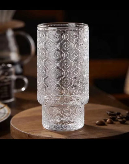 Embossed Vintage Ribbed Glass – 350ml Heat-Resistant Transparent Drinkware