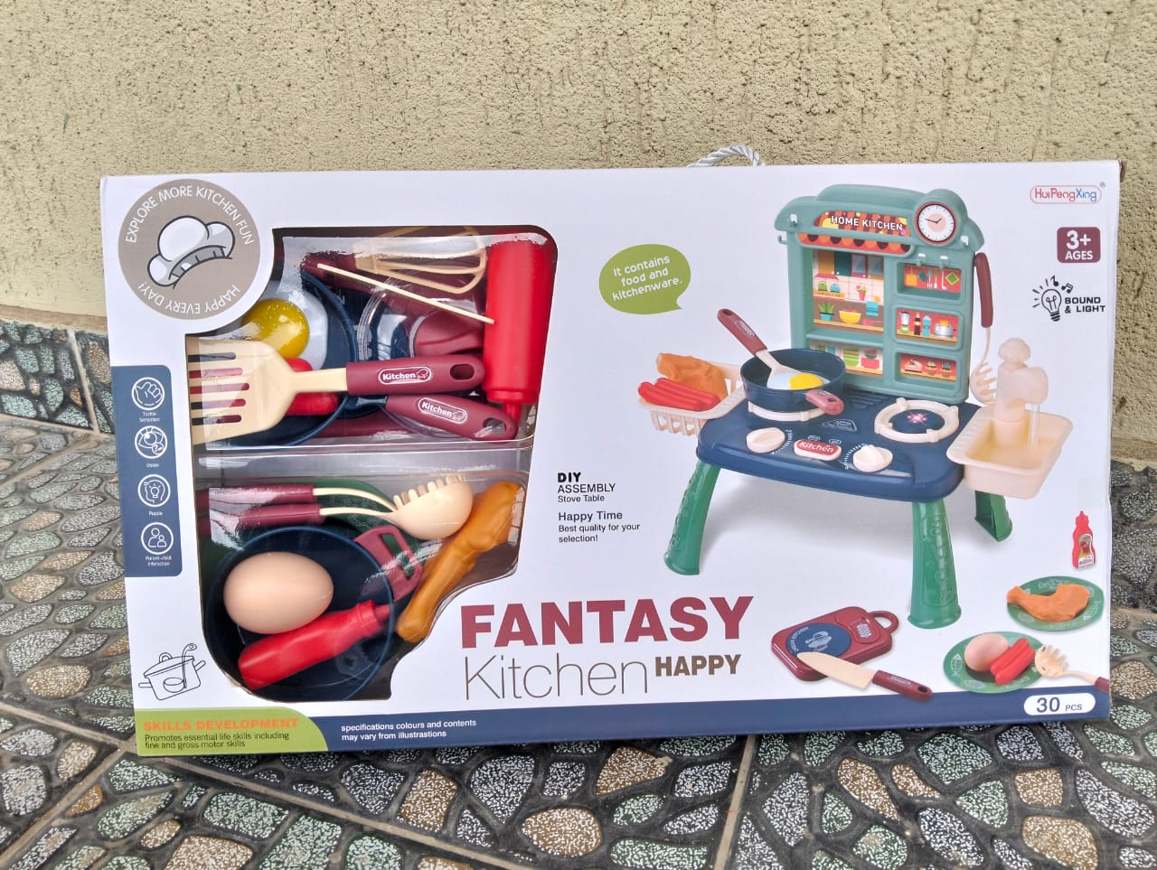 Fantasy Kitchen Set – 30PCS Kids Cooking Play Set with Sound & Light