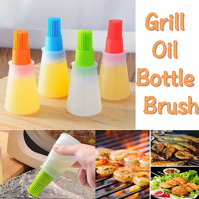 Silicone Oil Bottle Brush | 2-in-1 Basting & Pastry Brush for BBQ, Baking, Cooking & Grilling 3pcs