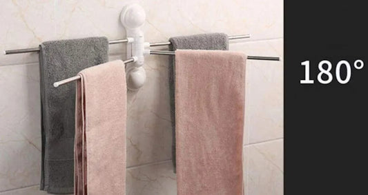 180° Swivel Towel Rack – 4 Arms, Wall Mount with Suction Cups