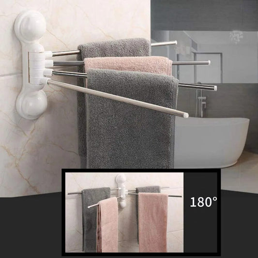 180° Swivel Towel Rack – 4 Arms, Wall Mount with Suction Cups