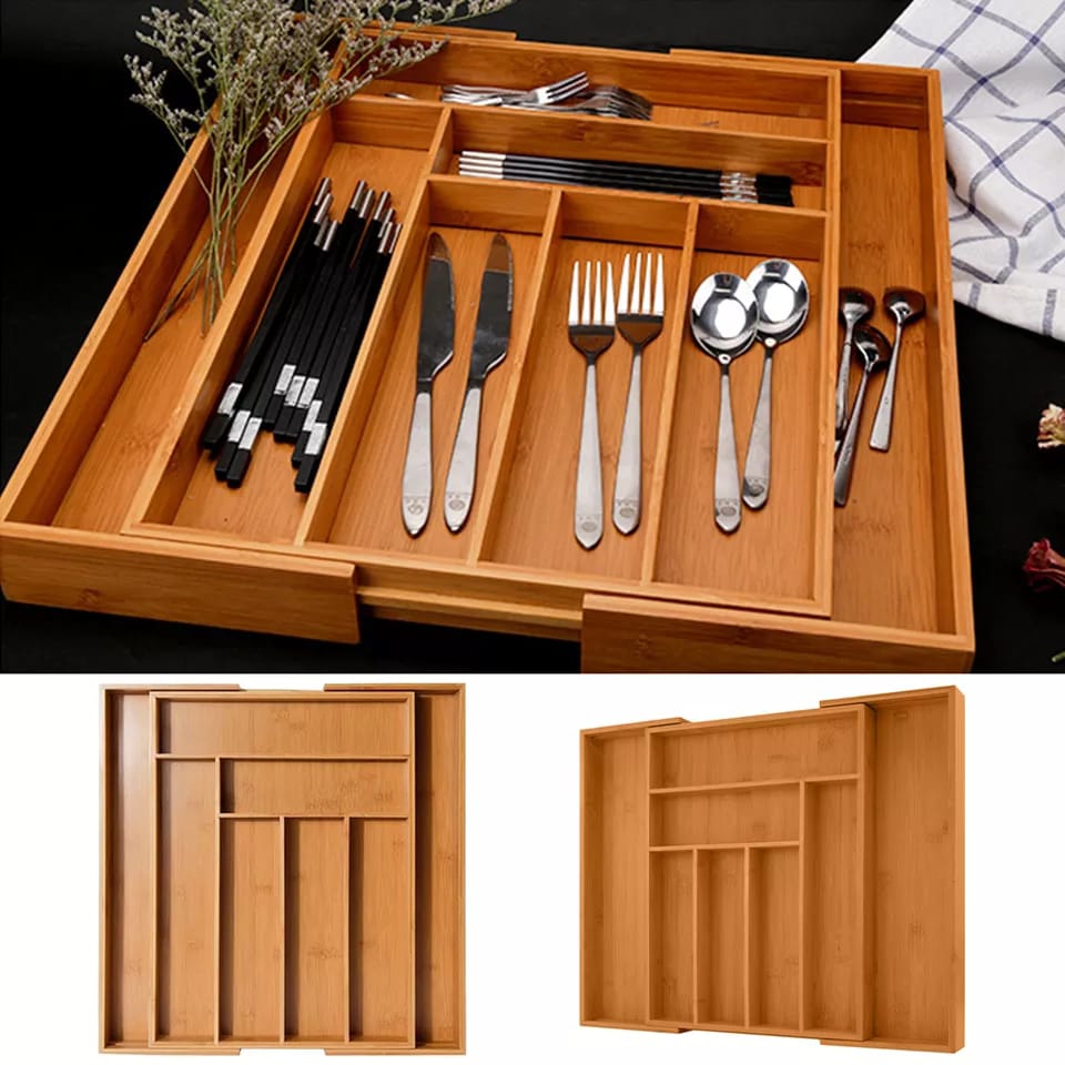 Multifunctional Big Bamboo Expandable Cutlery Drawer Organizer – 42×50cm