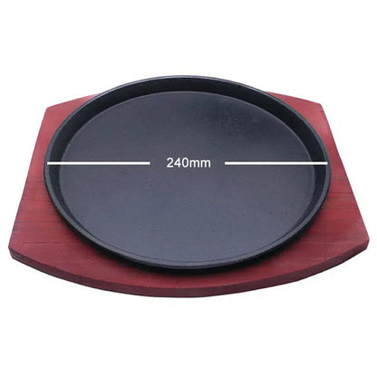 Cast Iron Hot Sizzling Plate with Wooden Base (Oval & Round)