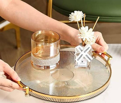 Decorative acrylic tray with golden handle now available