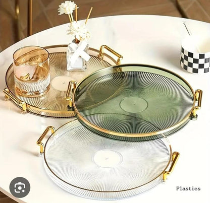 Decorative acrylic tray with golden handle now available