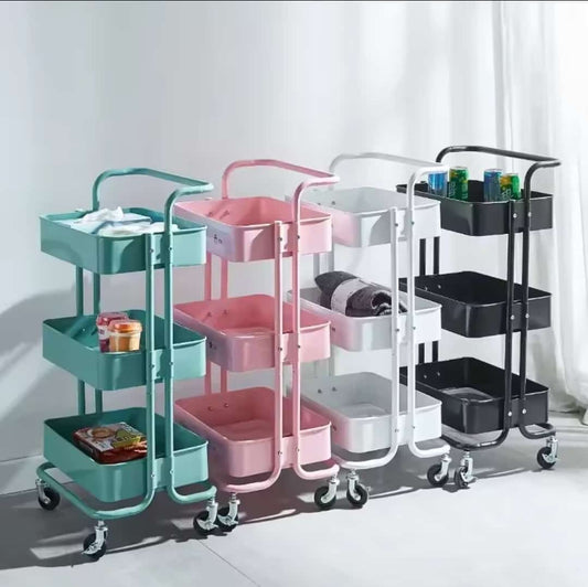 Multi-Functional Movable 3-Layer Trolley Storage Rack