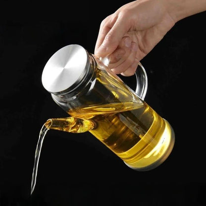 Glass oil/vinegar dispenser/jar with bamboo lid and non-slip rubber base 1000ml