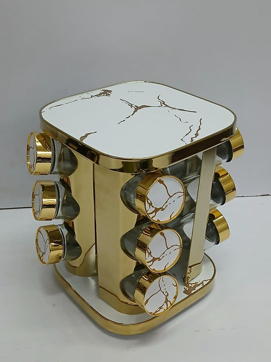Rotating spice rack_has 12 glass jars