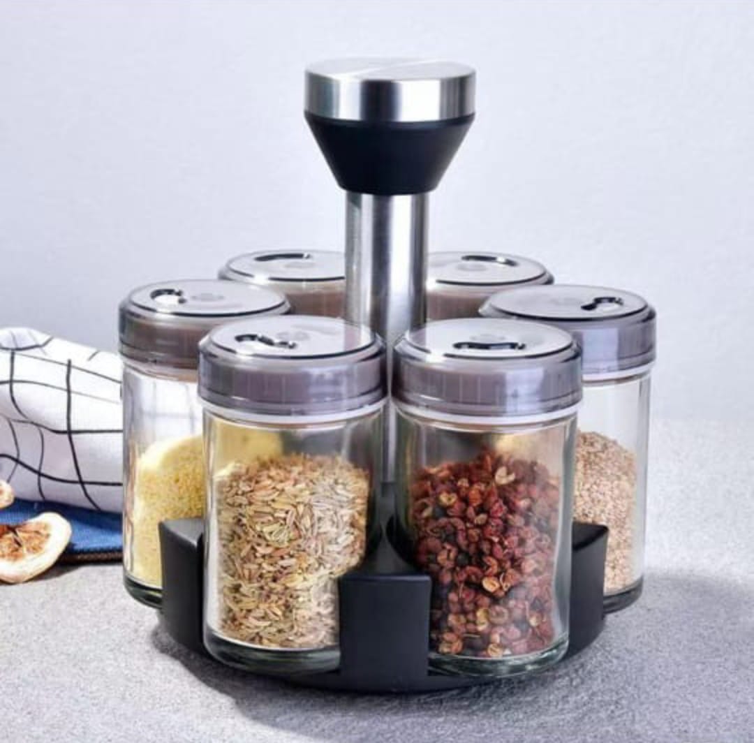 Rotating  Seasoning Glass Jar Storage Set