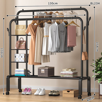 Multifunctional Clothes Rack with Side Storage Shelves