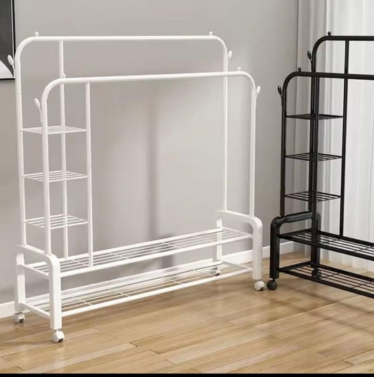 Multifunctional Clothes Rack with Side Storage Shelves