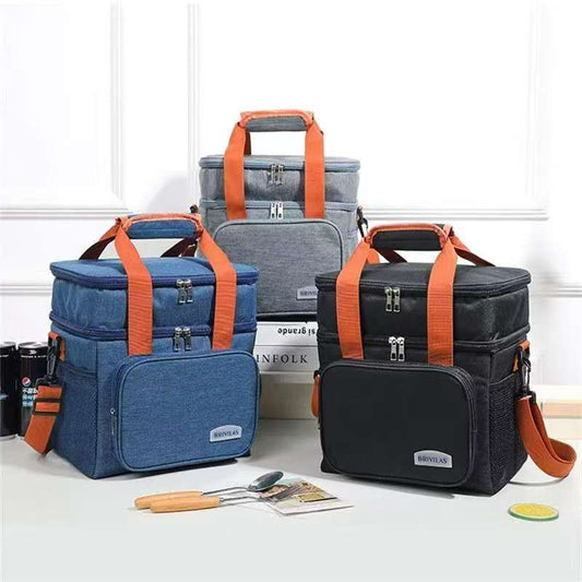 Double layer insulated lunch bag with removable strap