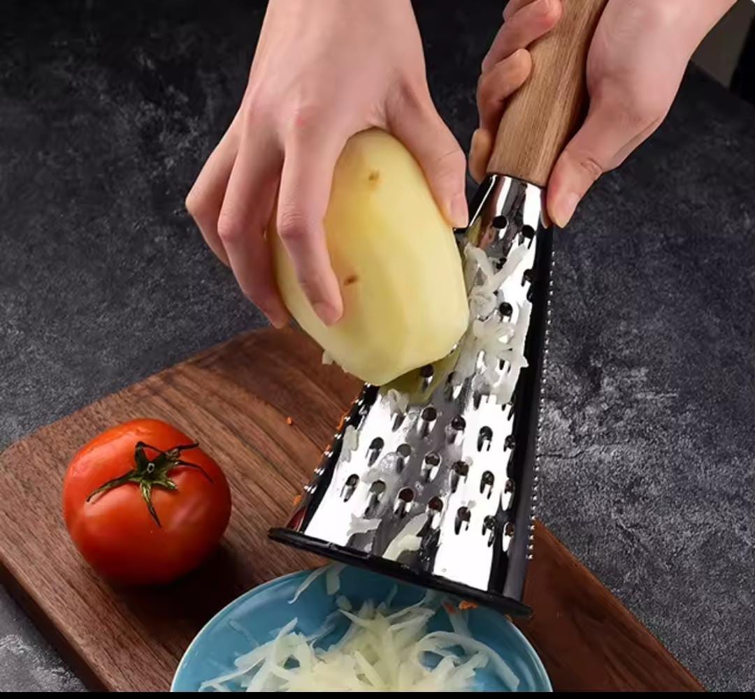 4 sided stainless steel kitchen grater with Wooden handle