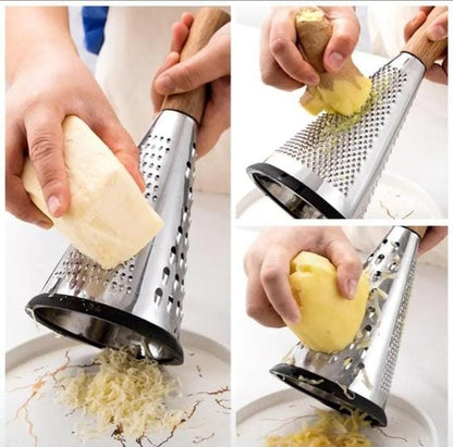 4 sided stainless steel kitchen grater with Wooden handle