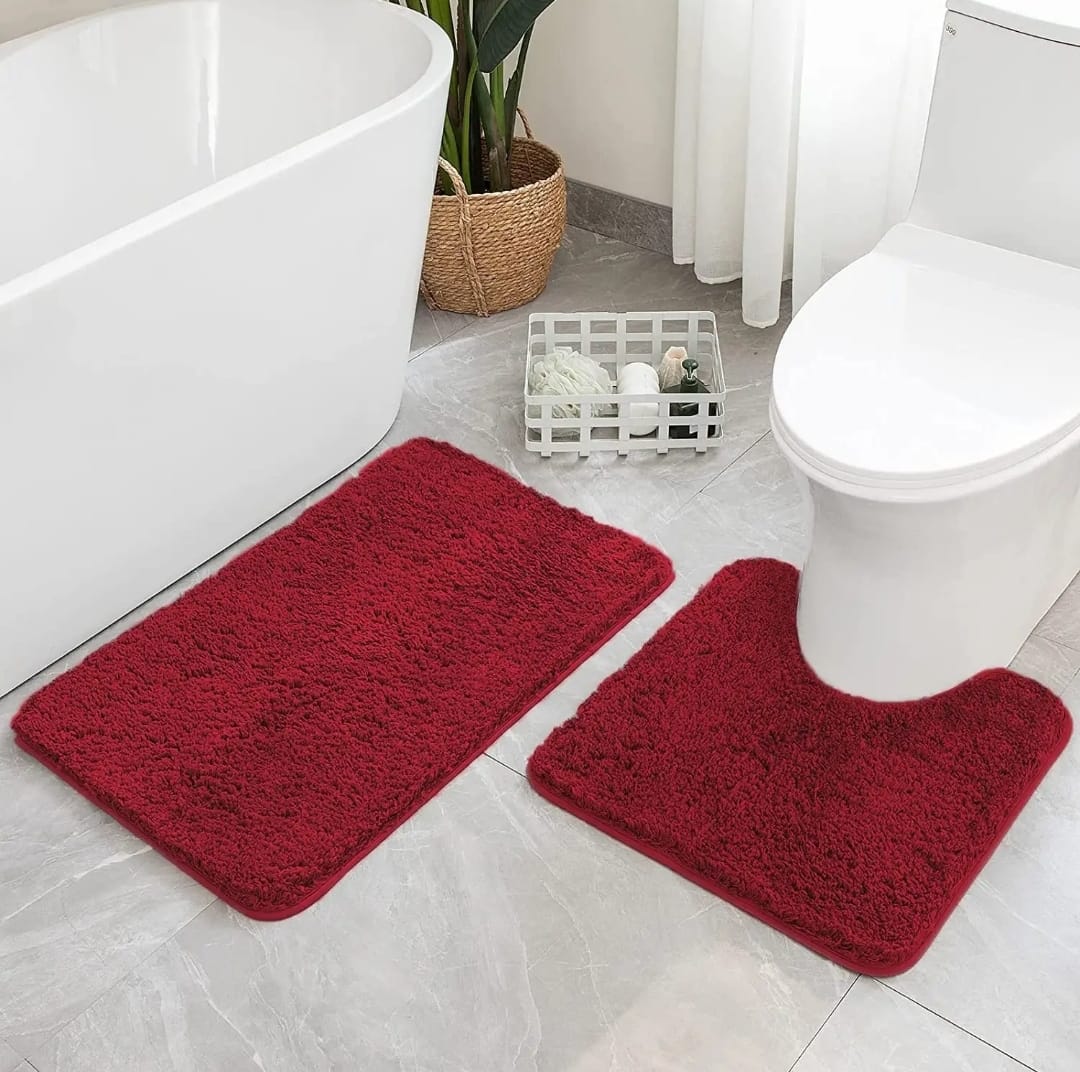 Thick microfibre 2pc bathmats/Toilet mats(maroon)