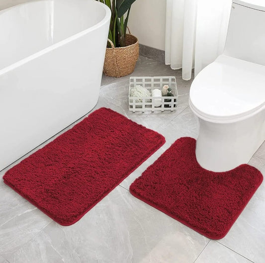Thick microfibre 2pc bathmats/Toilet mats(maroon)