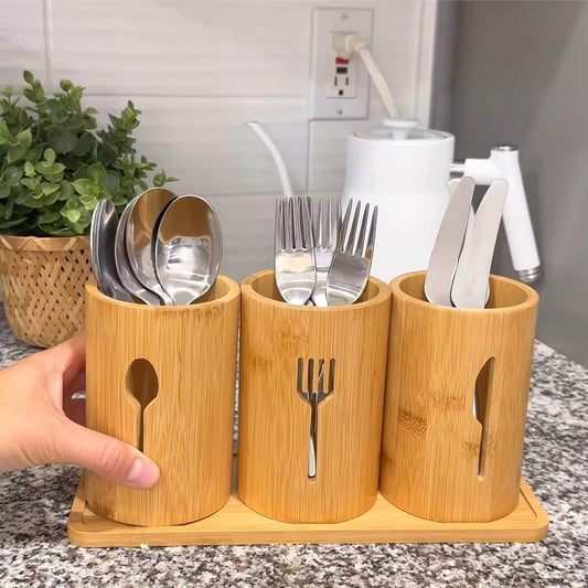 4in1 Eco-friendly bamboo cutlery organizer