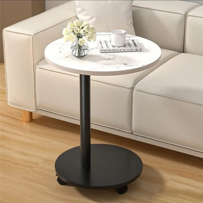 Round  Wooden Coffee Side Table with Wheels