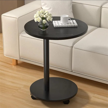 Round  Wooden Coffee Side Table with Wheels