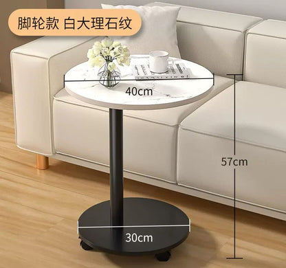 Round  Wooden Coffee Side Table with Wheels