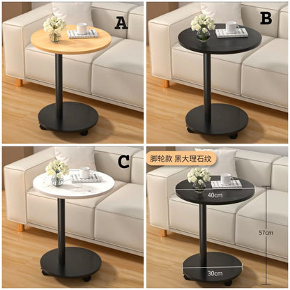 Round  Wooden Coffee Side Table with Wheels
