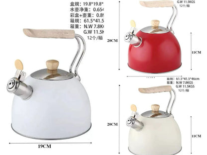 2.5L Retro-Style Stainless Steel Whistling Kettle with Wood-Grain Accents