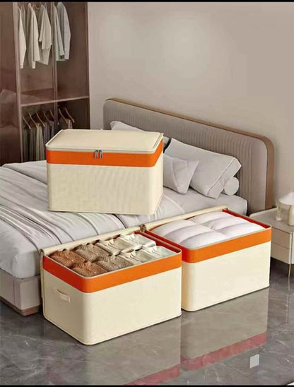 Canvas Quilt & Clothing Storage Organizer – Foldable Zipper Storage Box 1pc