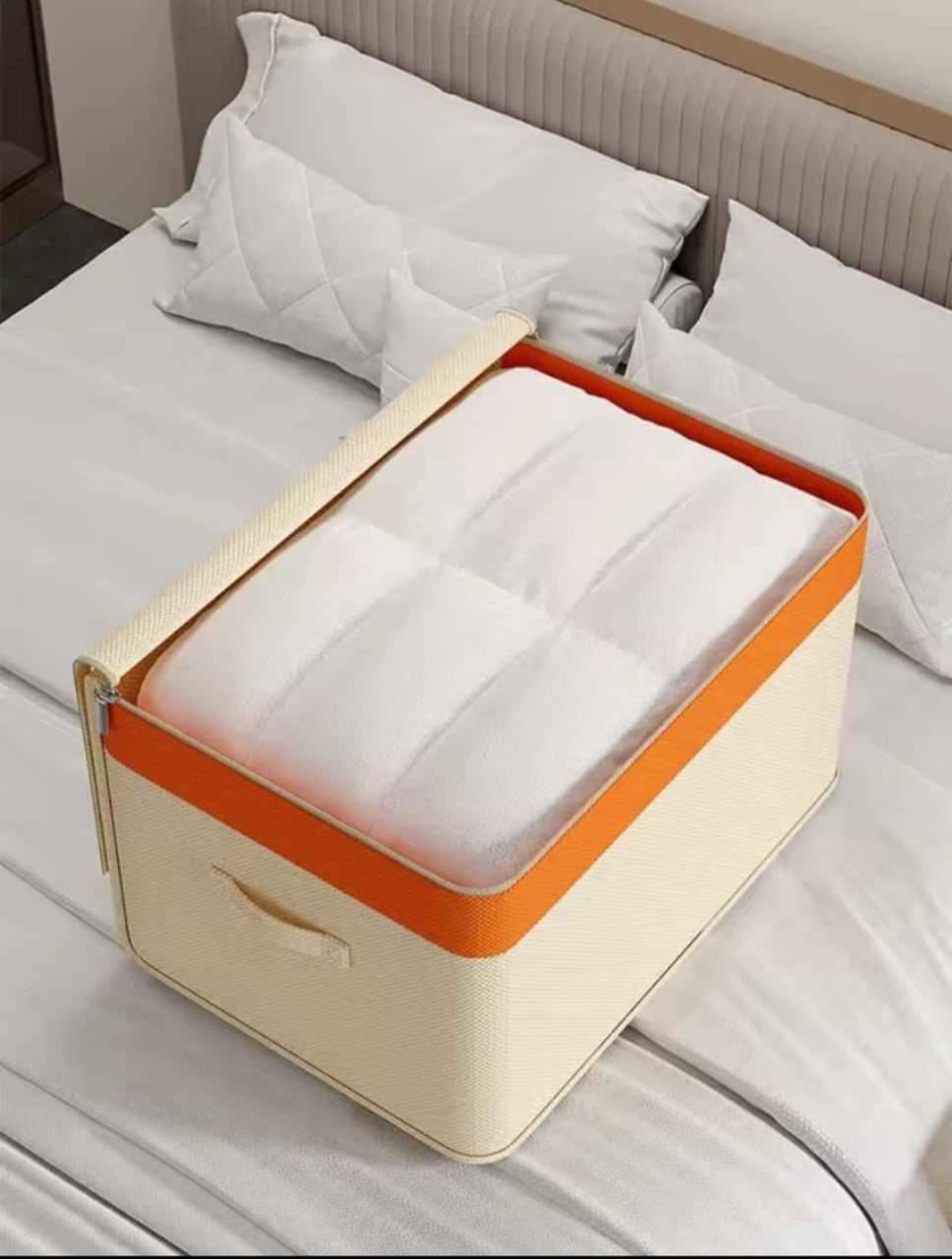 Canvas Quilt & Clothing Storage Organizer – Foldable Zipper Storage Box 1pc