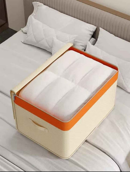 Canvas Quilt & Clothing Storage Organizer – Foldable Zipper Storage Box 1pc