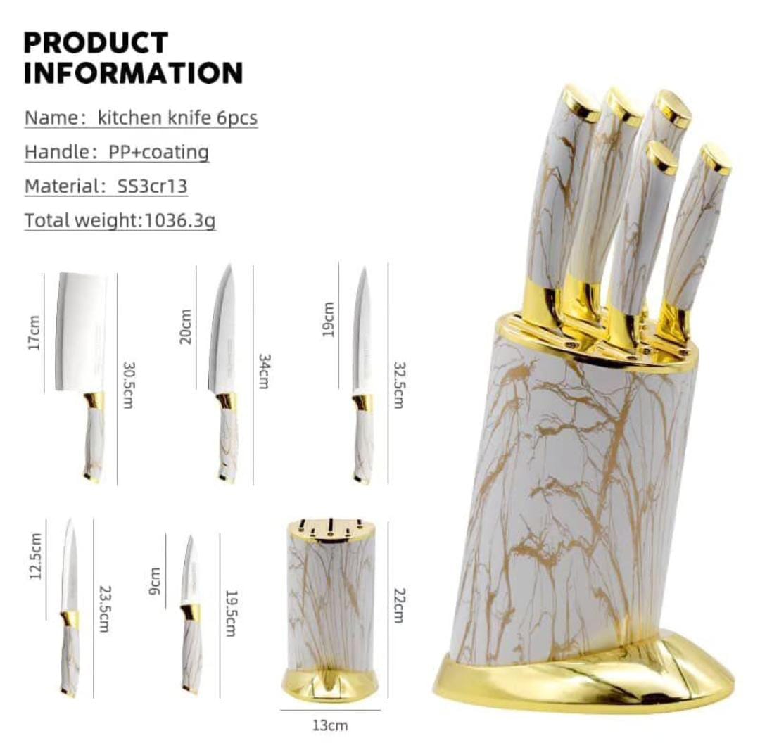 6pcs Kitchen Knife Sets with round stand and gold base