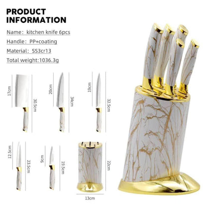 6pcs Kitchen Knife Sets with round stand and gold base