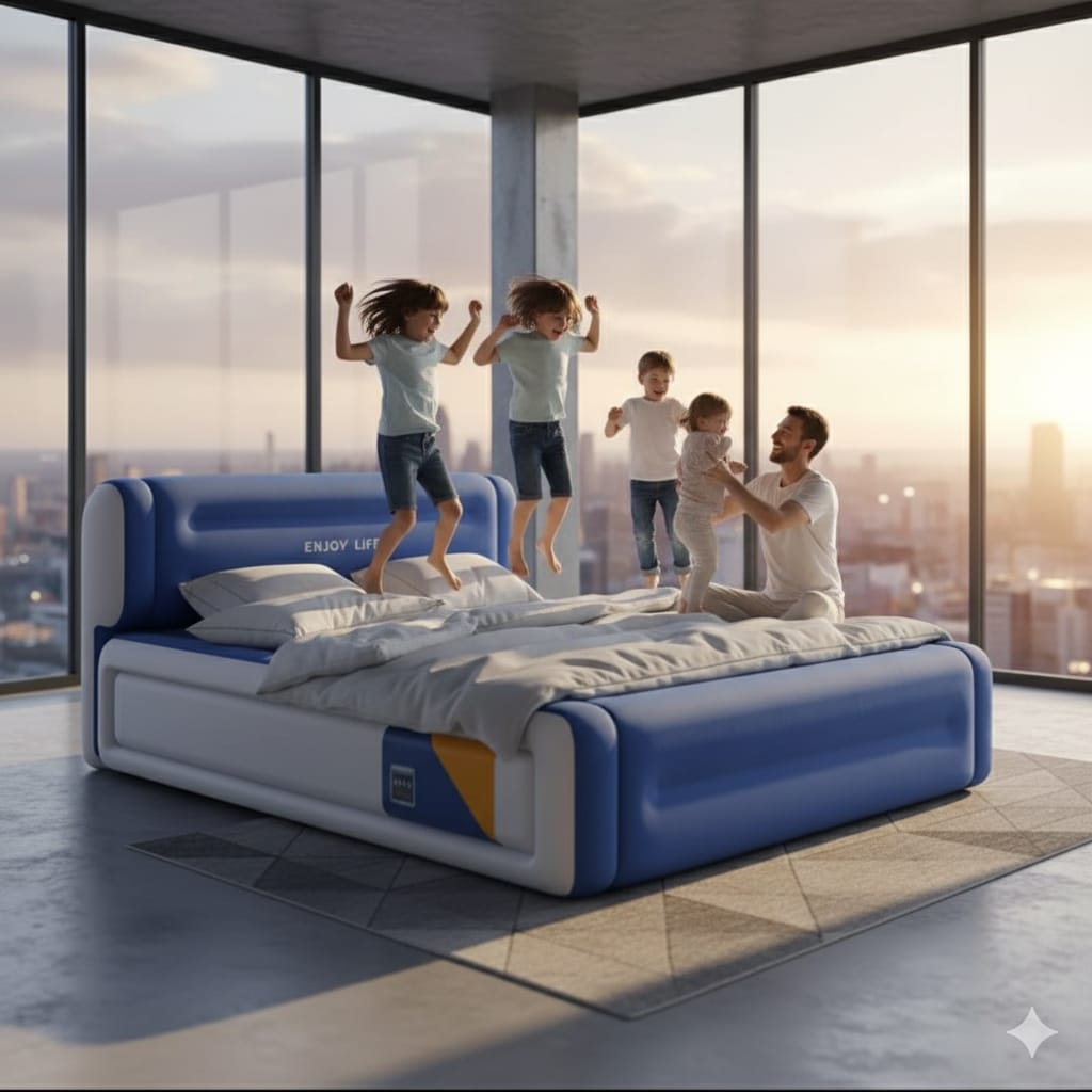 Big size 203*152*36 cm 5*6 inflatable air bed with head rest and inbuilt rechargeable pump