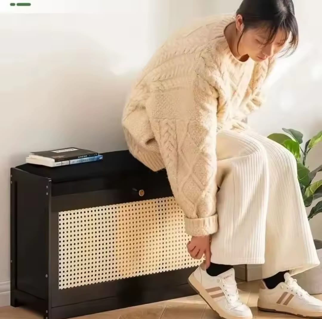 Wooden stool with bucket flip shoe cabinet