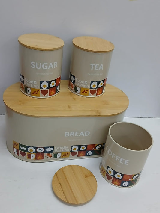 Unique and elegant bread storage bin with 3pcs canisters