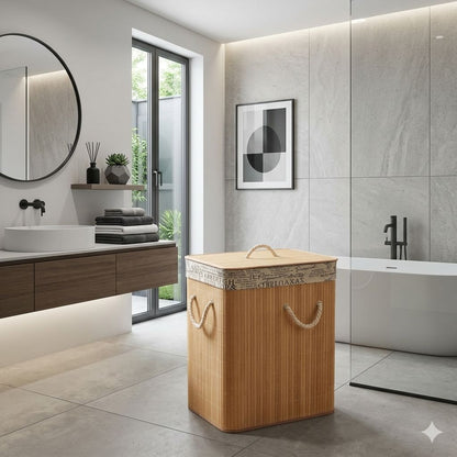 Eco-friendly bamboo laundry basket square