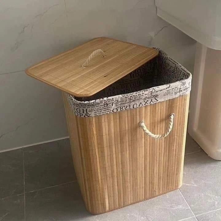 Eco-friendly bamboo laundry basket square