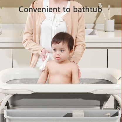 Baby bath tub with changing table and storage