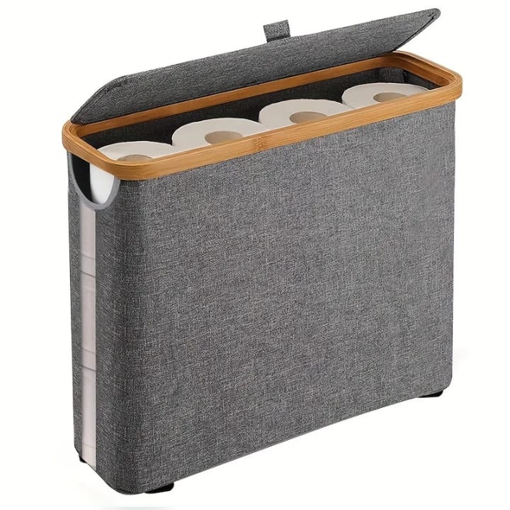 Toilet paper basket organizer with lid
