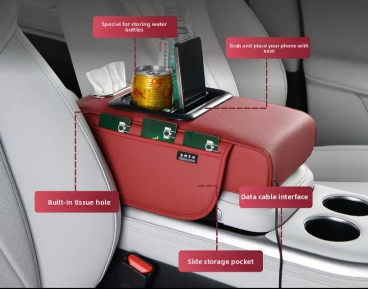 Car amrest cup holder with USB charging storage box