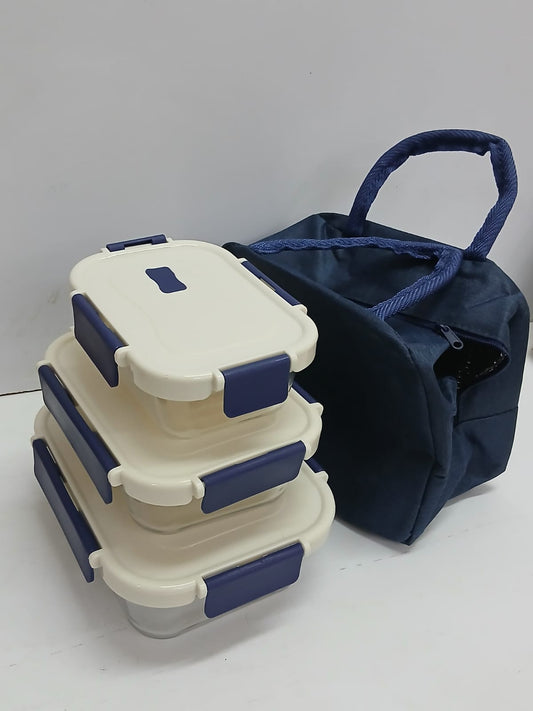 Glass snack box with lunch bag