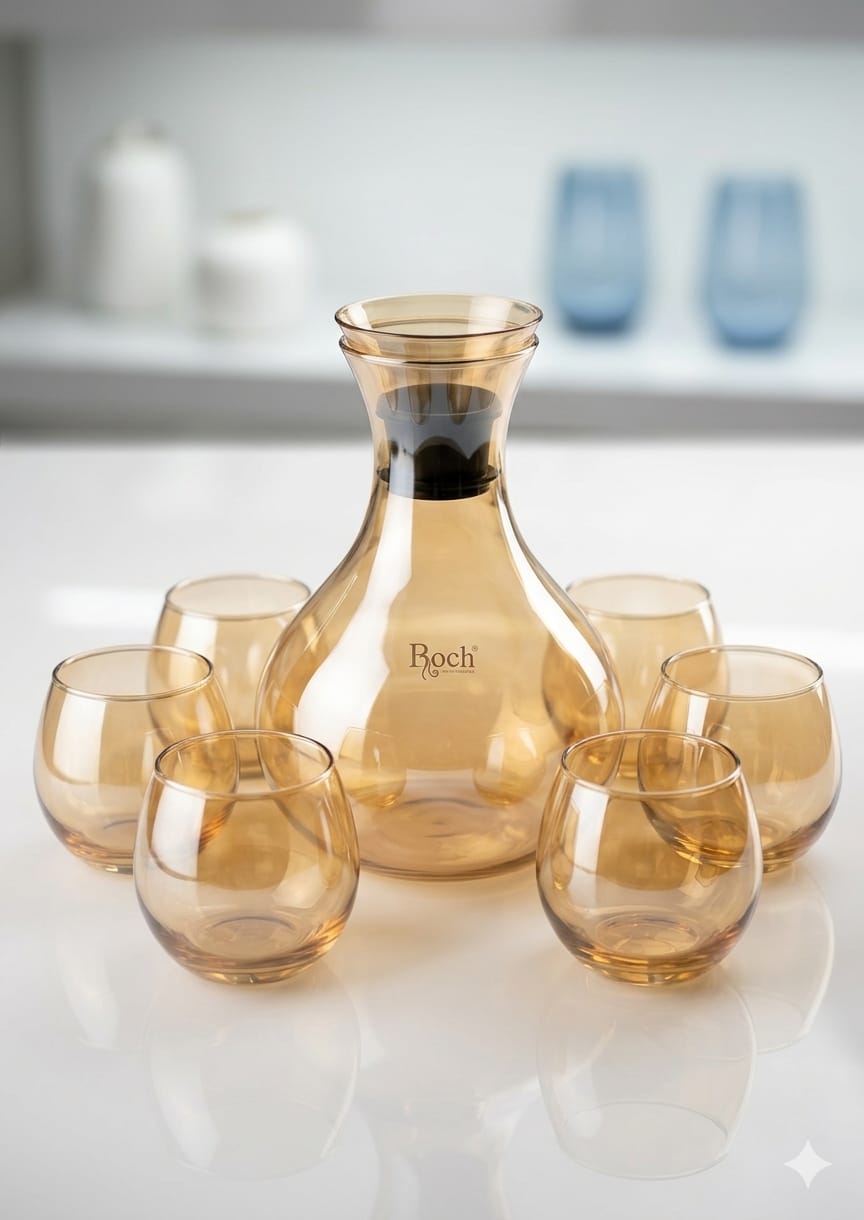 Gold decanter+6pc glasses