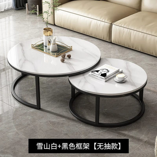 Modern Luxury 2in1 pure  Marble Nesting tables with black stand