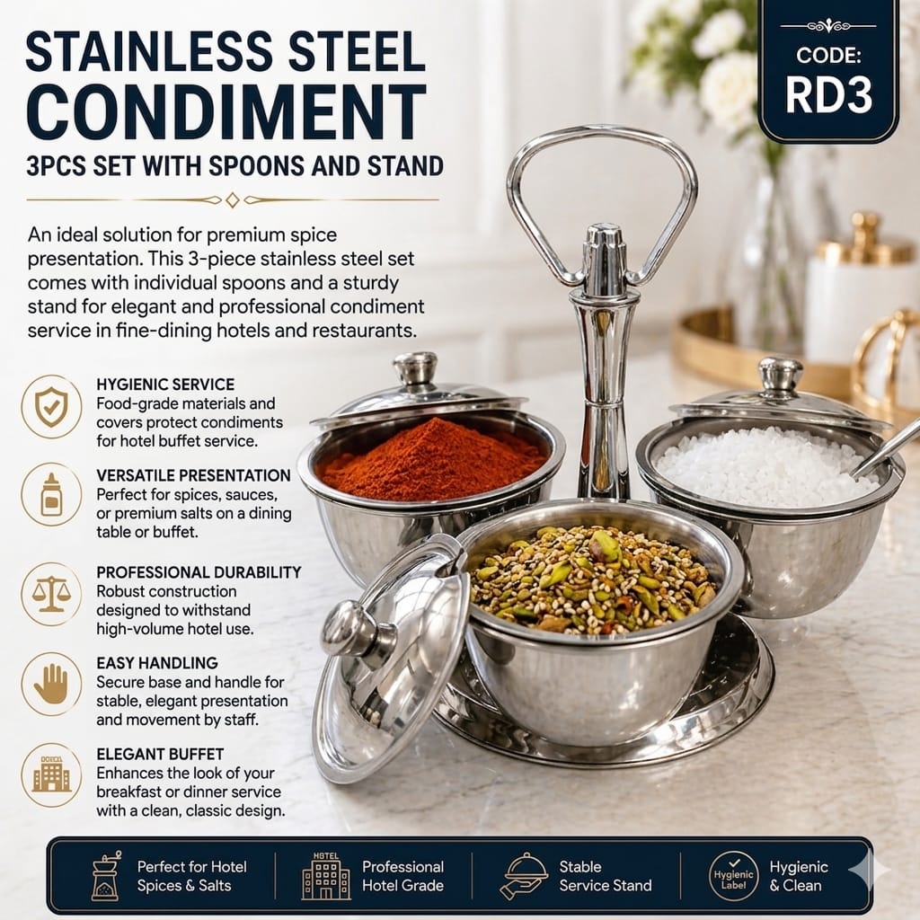 Stainless steel sugar dish 3pcs set with stand