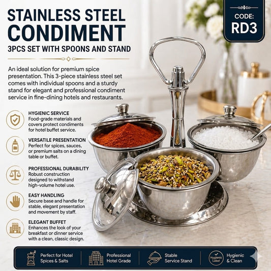 Stainless steel sugar dish 3pcs set with stand