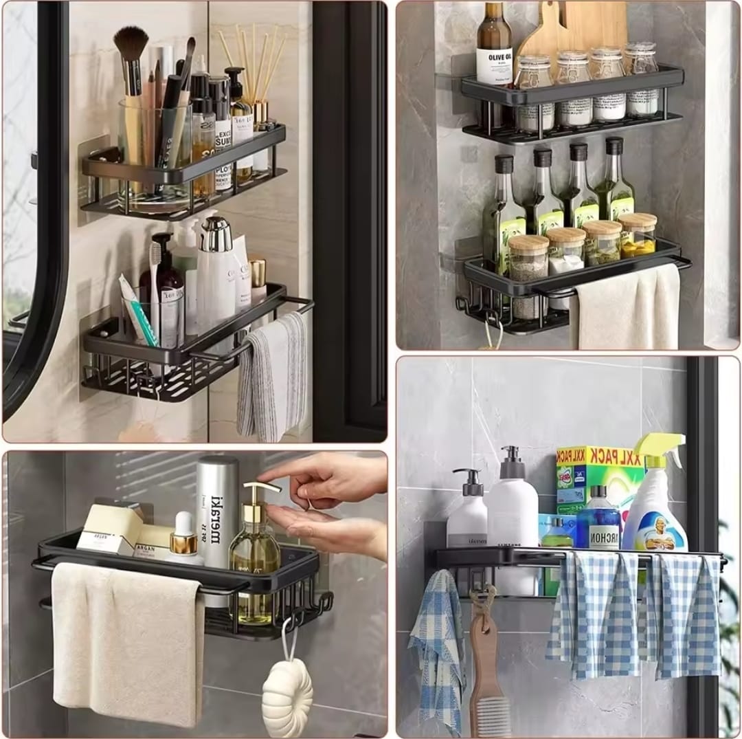 2 pcs Aluminum Alloy Rectangular Shelf with Towel Holder