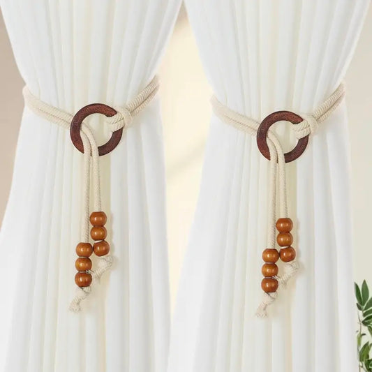 2 Pieces Vintage Natural Wood Curtain Tiebacks