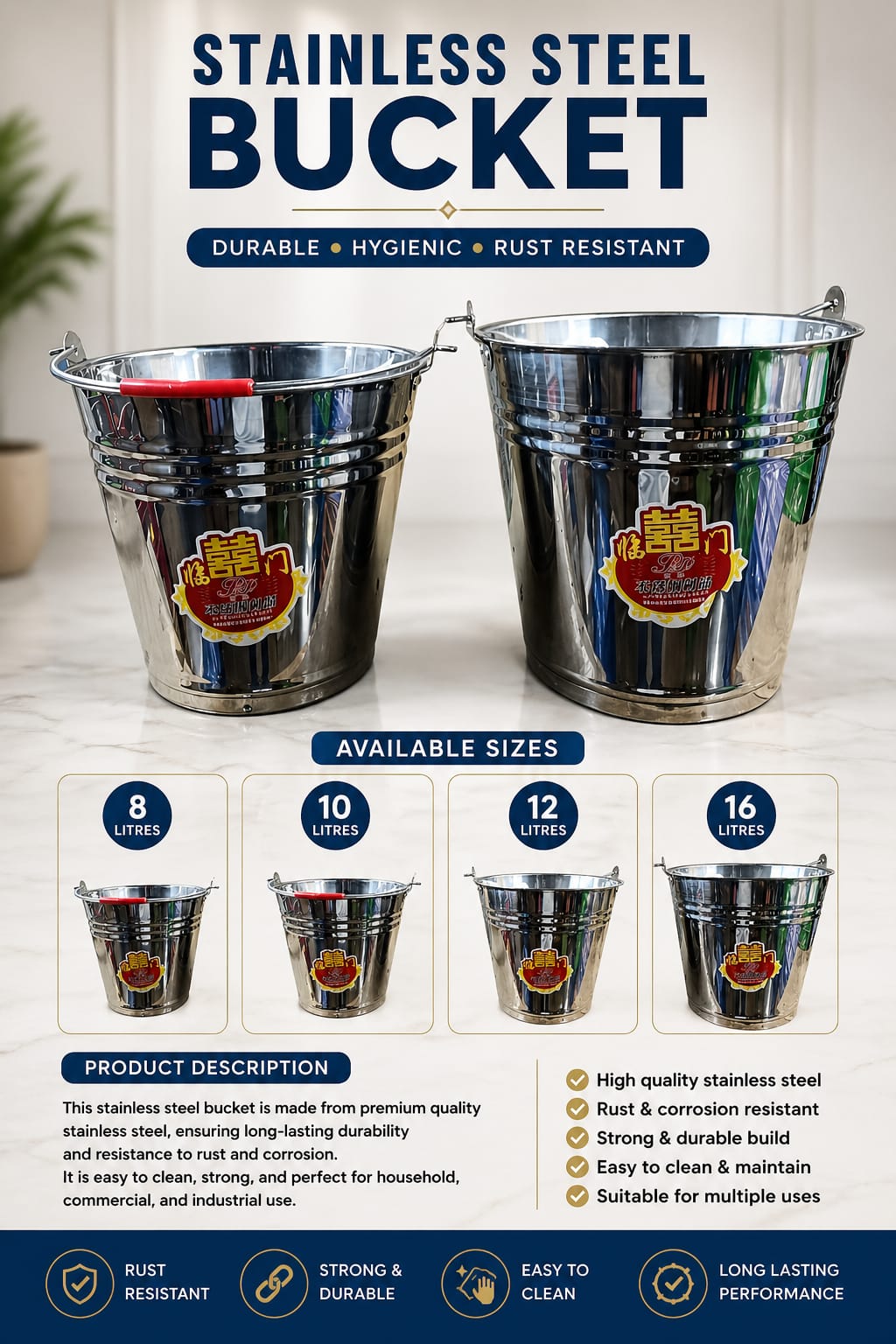 Stainless steel bucket