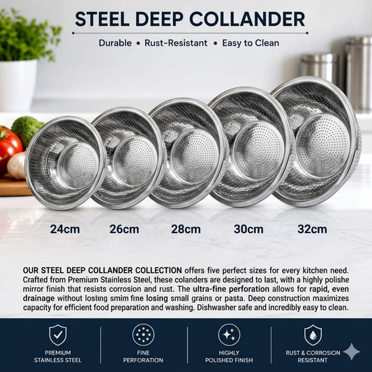 Deep steel collander
