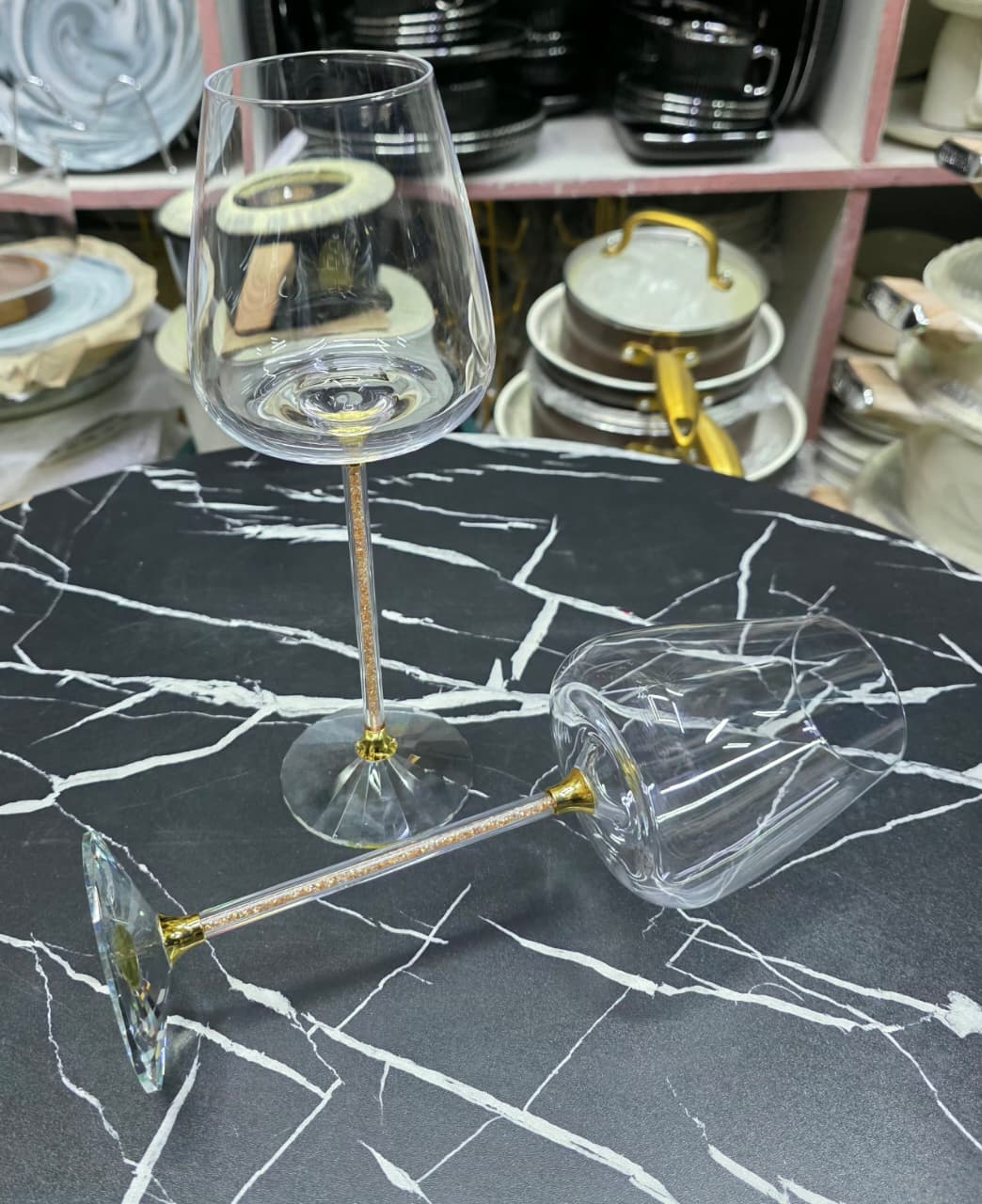 Long stemmed Diamond Goblet Crystal glass 480ml 2pcs